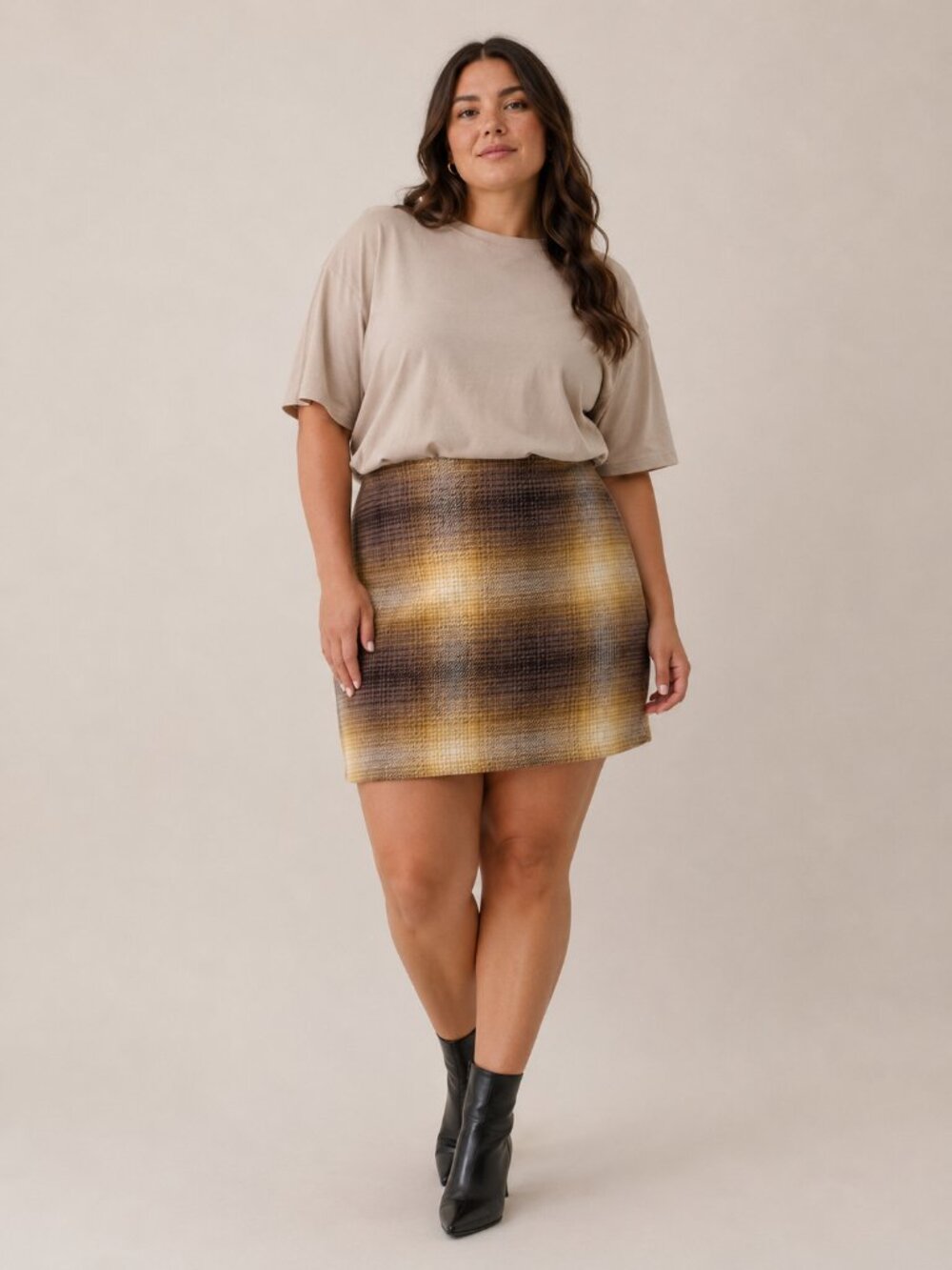 Tommy Hilfiger Brown and Yellow Plaid Pencil Skirt